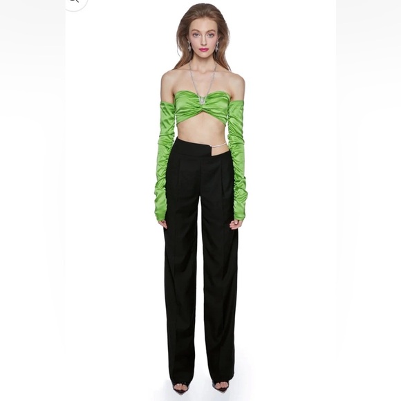 Nana Jacqueline Hallie Wide Leg Chain Waist  Black Pants Luxury Sexy Small - Picture 1 of 16